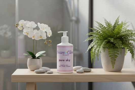 "pure sky" sensitive skin face + body cleanser