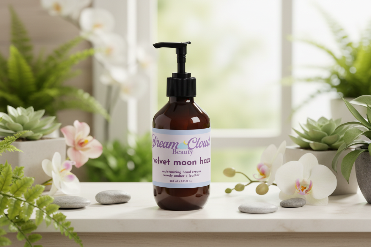 "velvet moon haze" moisturizing hand cream, woody amber + leather