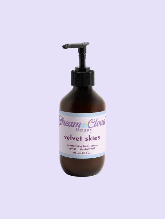 "velvet skies" moisturizing body serum, spices + sandalwood
