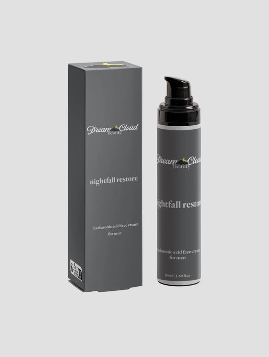 "nightfall restore" hyaluronic acid face cream for men