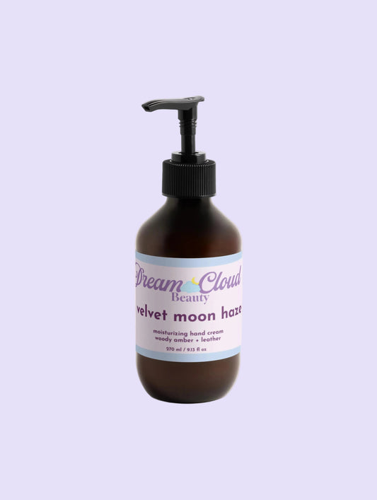 "velvet moon haze" moisturizing hand cream, woody amber + leather